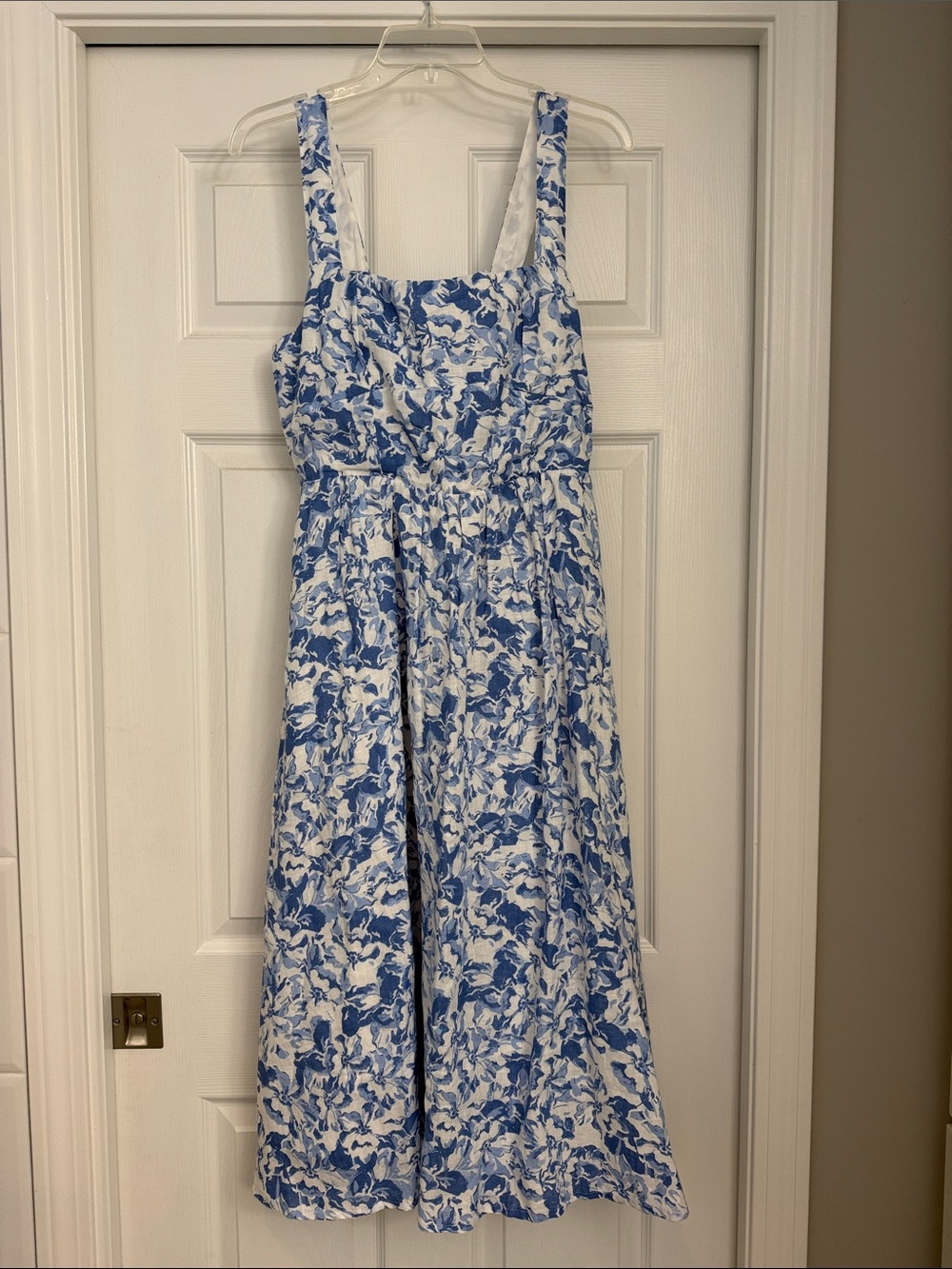 Quince Blue and White Floral Midi Dress